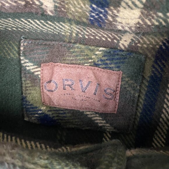 Orvis Flannel Shirt Jacket Shacket Men's Small Green Check Plaid Cotton - Picture 7 of 14